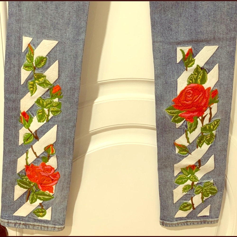Authentic Off-White Denim with Rose pattern